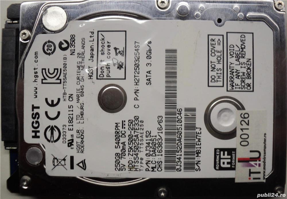 Hard Disk-HDD Sata 2,5" HDD-250 Gb Hitachi HTS545025A7E330 Full testat (testat lent)