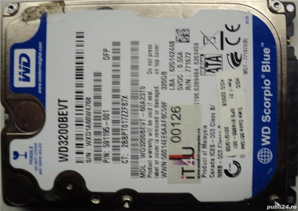 Hard Disk-HDD Sata 2,5" HDD-320 Gb Western WDC WD3200BEVT-60A23T0 Refurbished (Reset Factory)