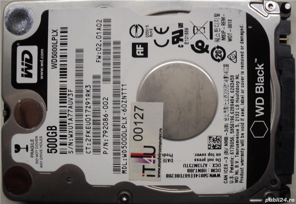 Hard Disk-HDD Sata 2,5" HDD-500 Gb Western-BLACK WDC WD5000LPLX-60ZNTT1 Refurbished (Reset Factory)