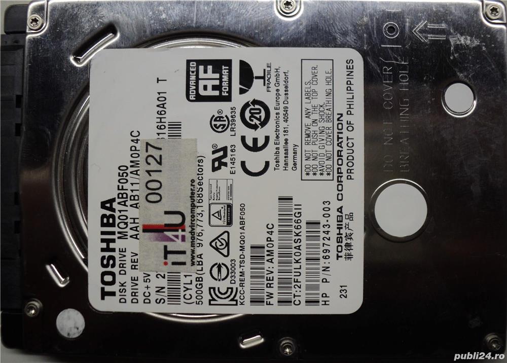 Hard Disk-HDD Sata 2,5" HDD-500 Gb Toshiba MQ01ABF050 Refurbished (Reset Factory) Zero ore