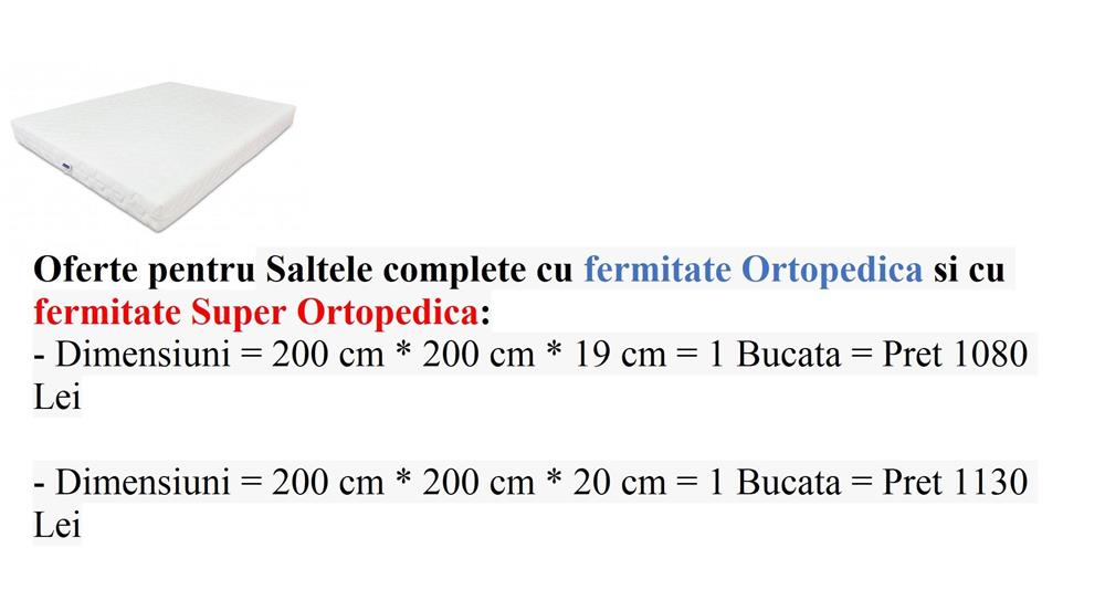 Vand Saltele Saltea 200 x 200 x 19 si 20 CM, Noua, 1080 Lei si 1130 Lei