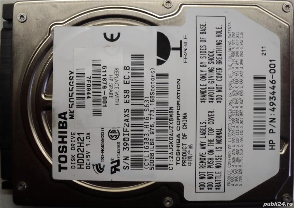 Hard Disk-HDD Sata 2,5" HDD-500 Gb Toshiba MK5055GSX Refurbished (Reset Factory) Zero ore