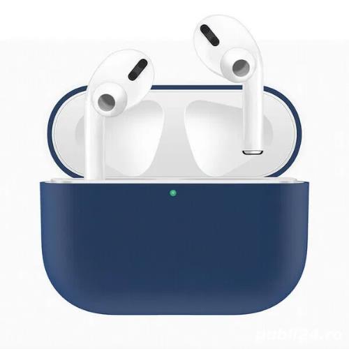 Husa protectie silicon casti Apple Airpods Pro suport carcasa albastra