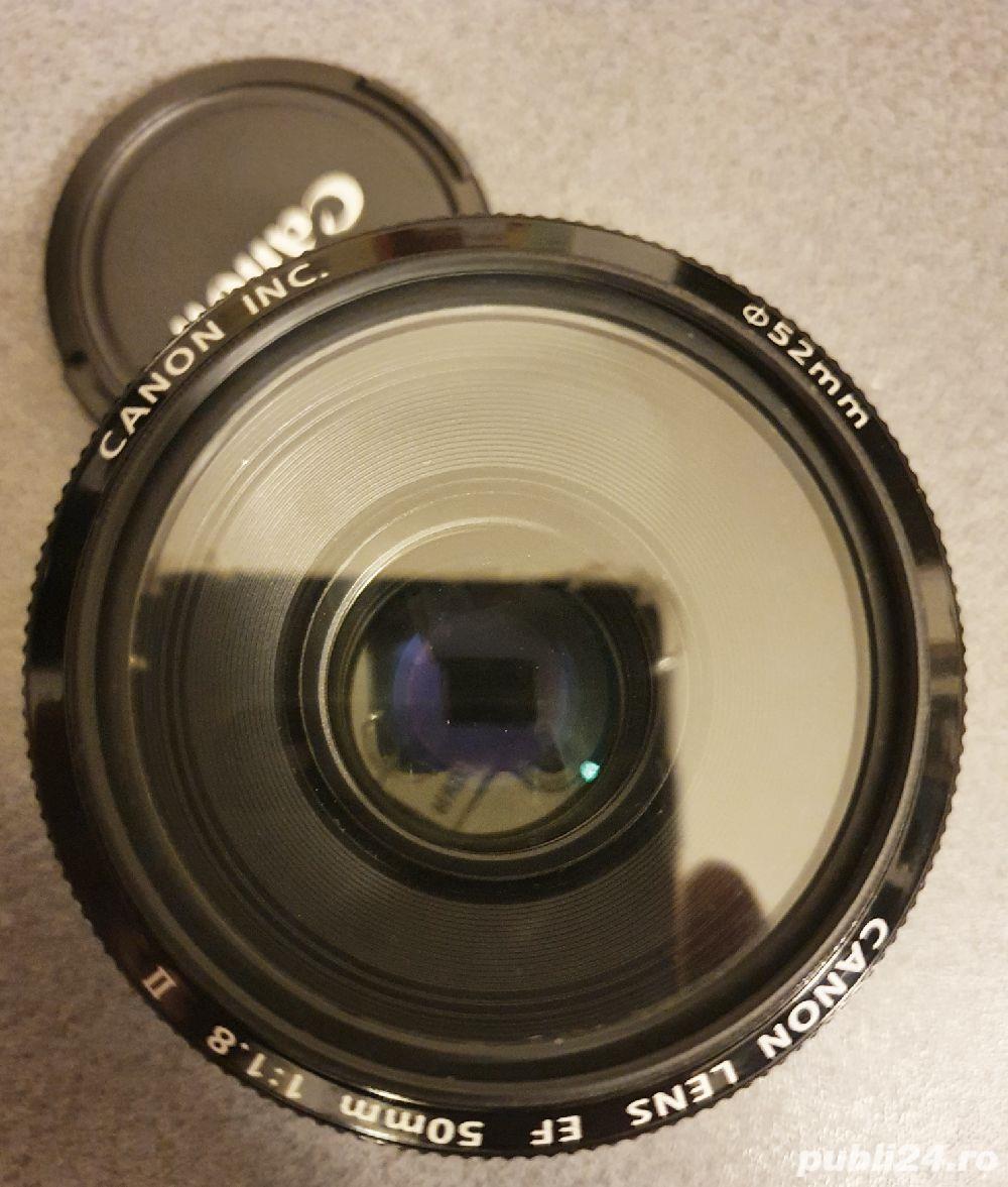 Obiectiv Canon 50mm f: 1.8 ca nou, nefolosit, doar probat, capace si filtru UV Hoya inclus
