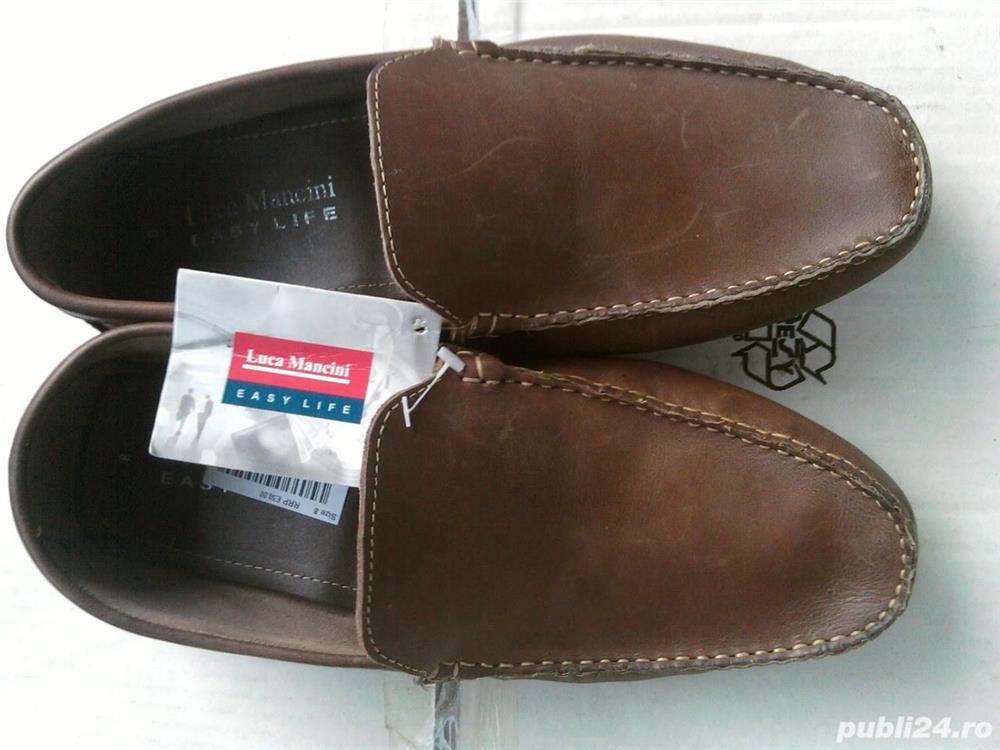 Pantofi opinci barbati noi piele Luca Mancini maro negri 25% reducere, nr. 46
