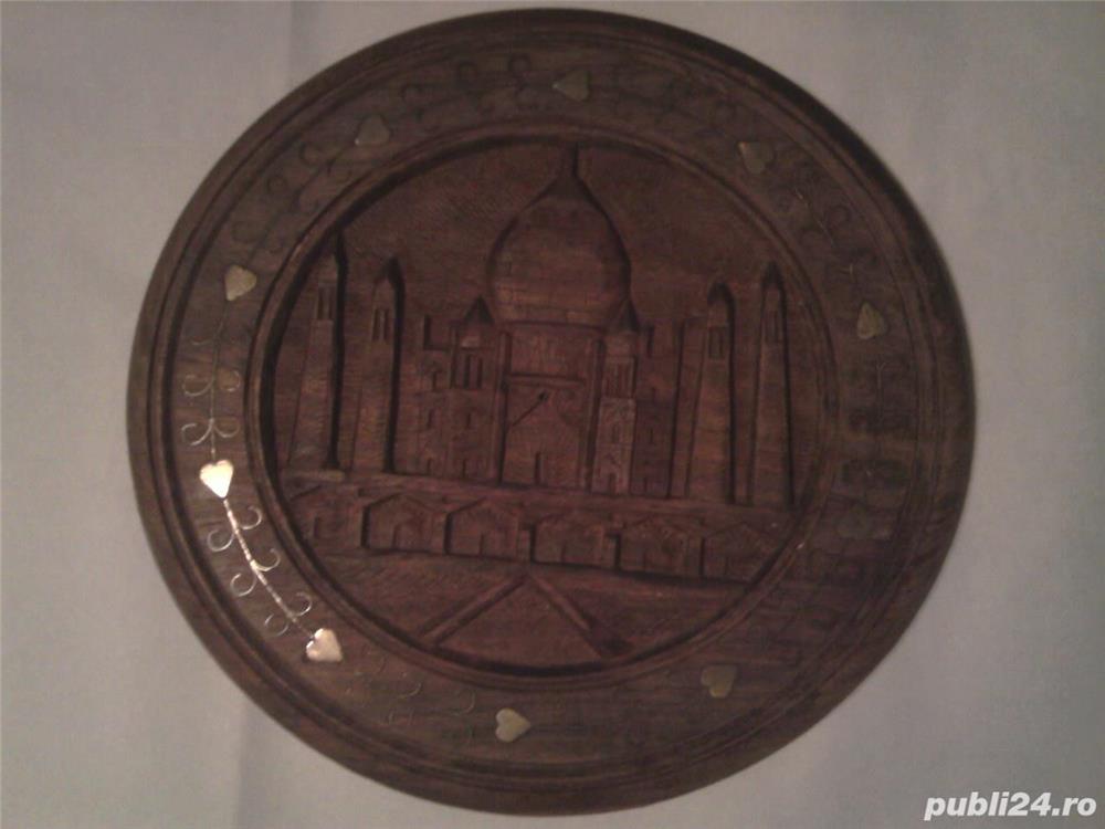Taj Mahal mausoleu moschee India, tablou sculptura lemn insertii alama