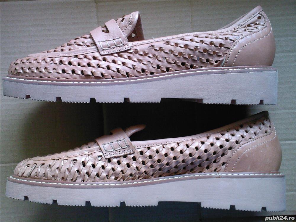 Pantofi barbati noi piele maro impletiti Next UK, nr. 39, 42, 43