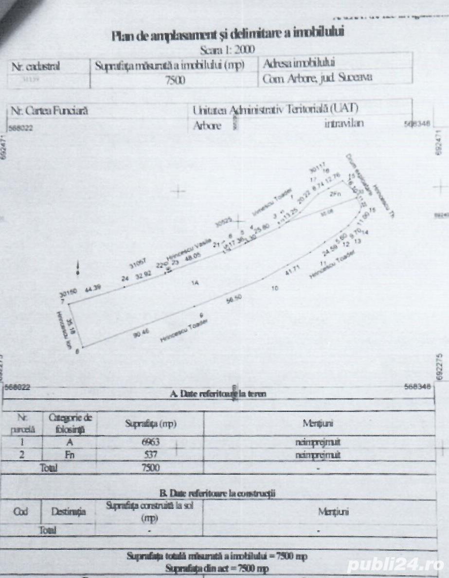 Teren intravilan com. arbore, jud. suceava, 7500 mp