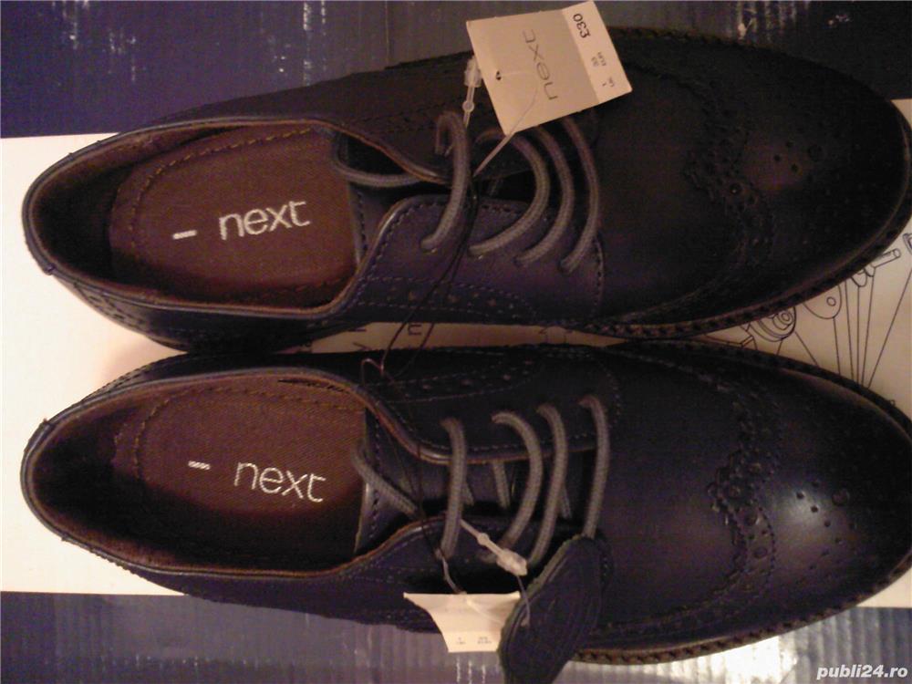 Pantofi copii piele noi albastru-gri nr. 30,5  32  33  35,5 marca Next UK, la reducere, cu sireturi