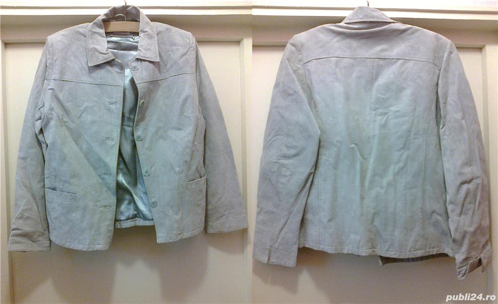 Haina dama jacheta piele intoarsa, gri argintiu pearl, nr. 40