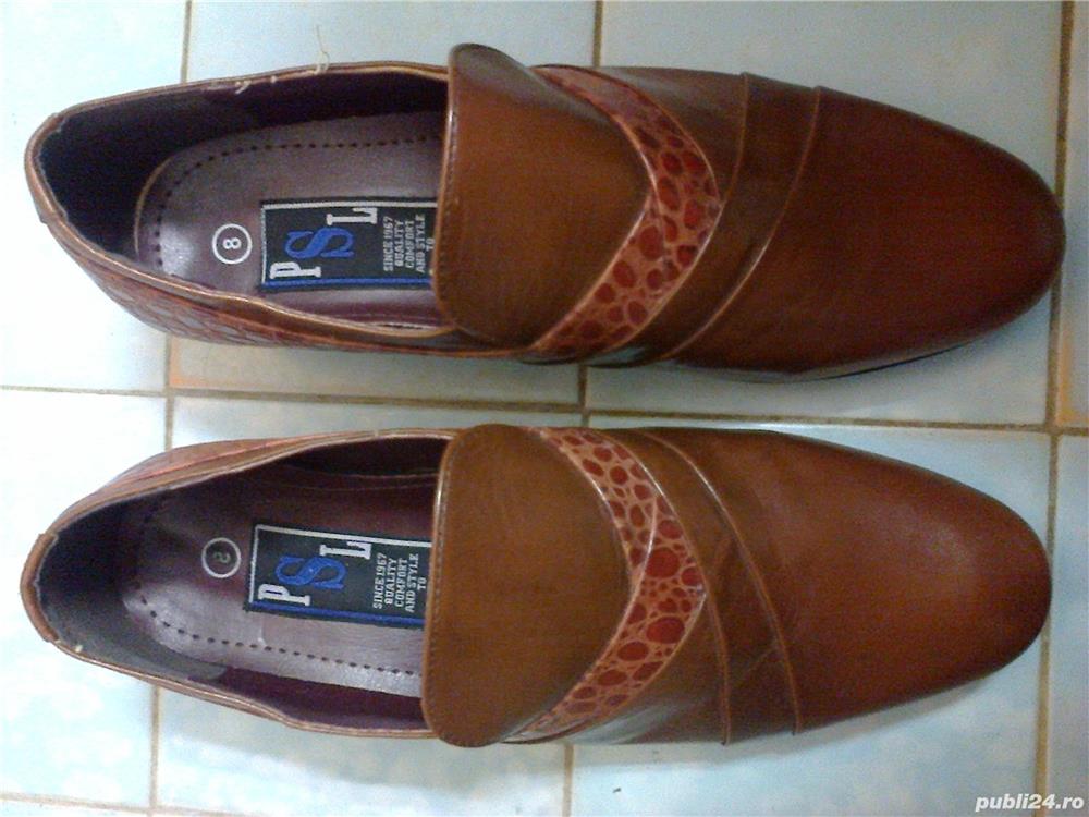 Pantofi barbati noi piele naturala maro tip sarpe PSL Anglia, nr. 42