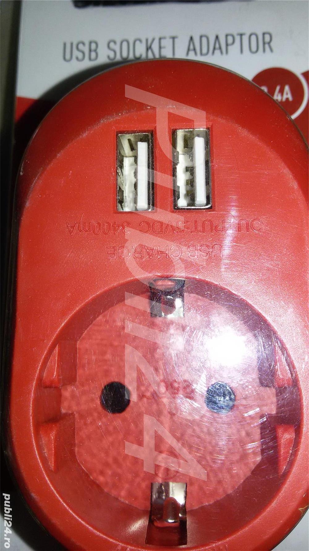 Stecher cu priza si doua port USB
