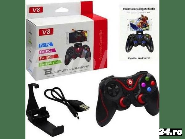 Controller Gamepad Joystick V8 Bluetooth pentru telefoane tablete iOS, Android,PC, Black