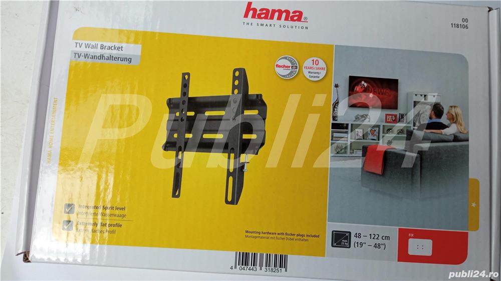 Suport TV perete HAMA,de la 48 la 122 cm, 25Kg, negru