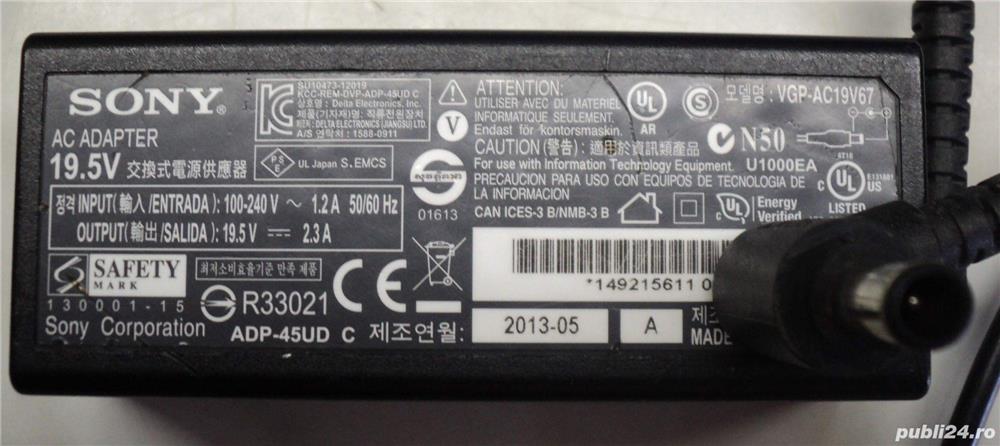 Incarcator-Alimentator Original Laptop Sony 19,5 V, 2,3 A