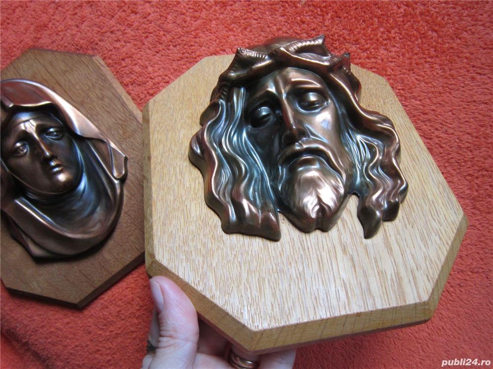 sculptura profil bronz pe lemn,decoratiune religioasa de colectie cadou inedit