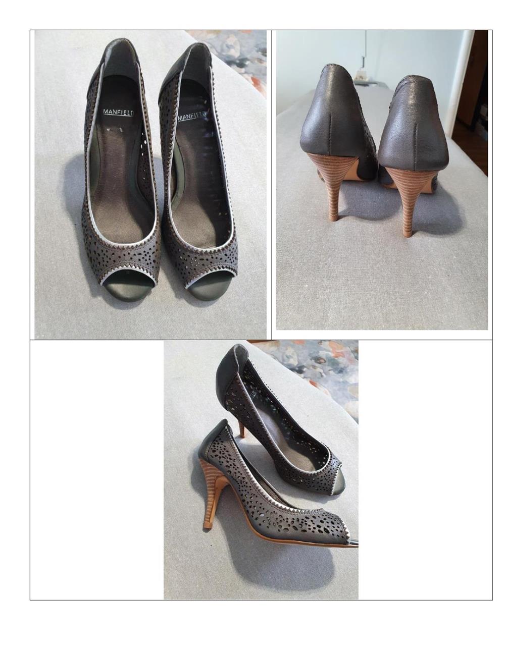 Pantofi Manfield perforati gri, piele, noi, mas.36