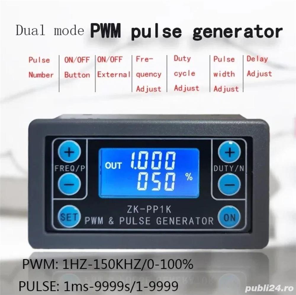 Generator semnal 1hz - 150khz, 8-90VDC, square digital impuls, carcasa plastic, pwm LCD
