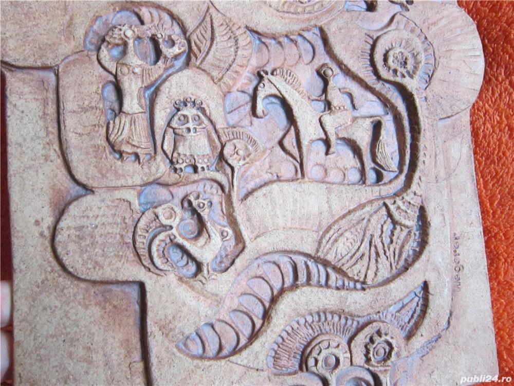 cadou rar placa ceramica semnata Wegerer arta de colectie Buchtal Germania'60