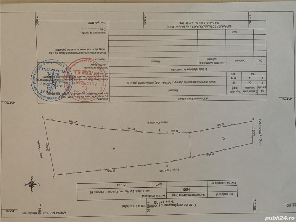 Terenuri de vanzare, sat Vames, com. Piscu (GL)