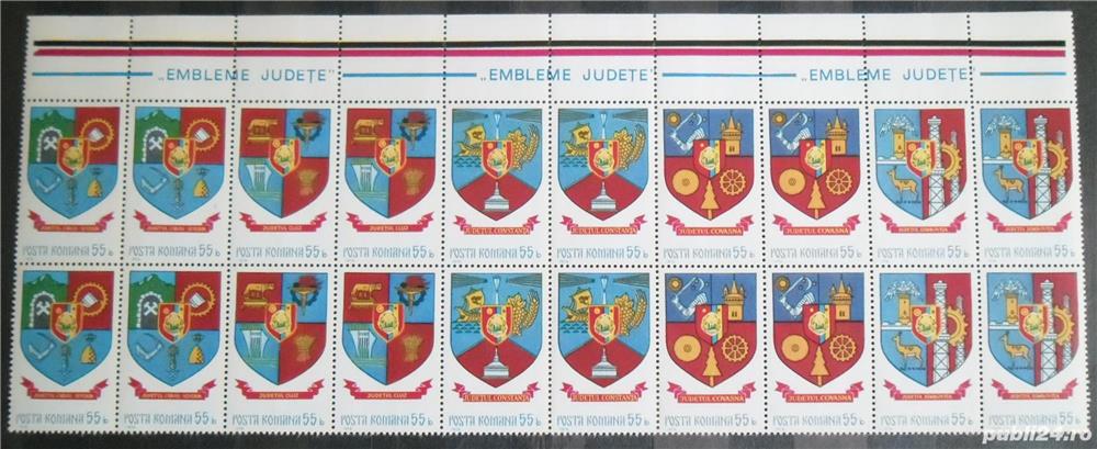 Stemele Județelor, I și II, din 1976, 1977 - blocuri 20 (5x4) timbre Stemele Județelor, I și II, din 1976, 1977 - blocuri 20 (5x4) timbre