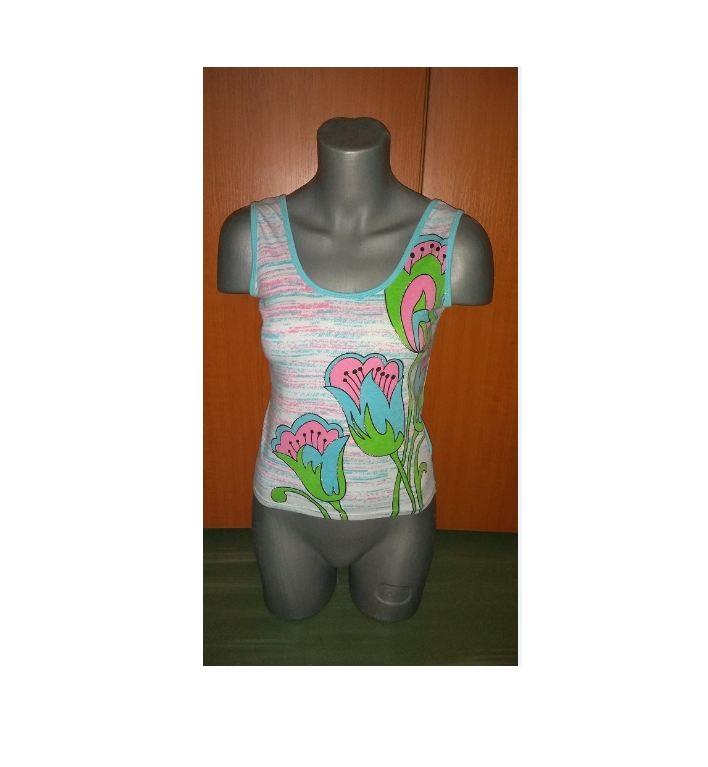 Maiou aqua cu imprimeu flori , deosebit, bumbac, S