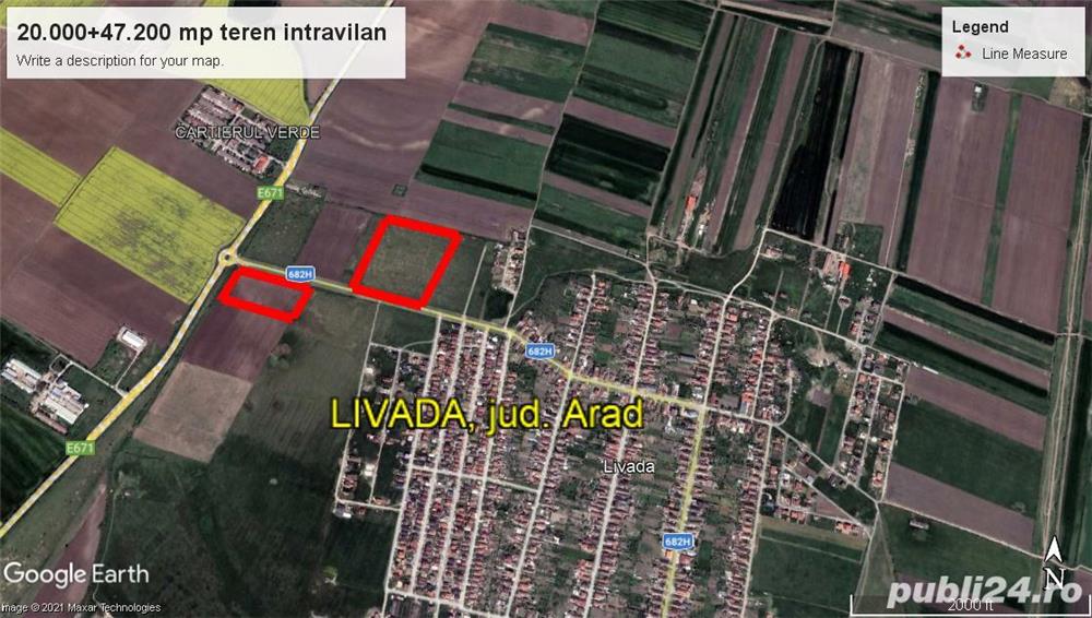 vand 20.000  mp construibili in Livada, la  2 km de Arad