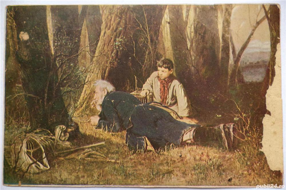 "Vânătorul de păsări", Vasili Perov (1834-1882), carte poștală de colecție (1931)