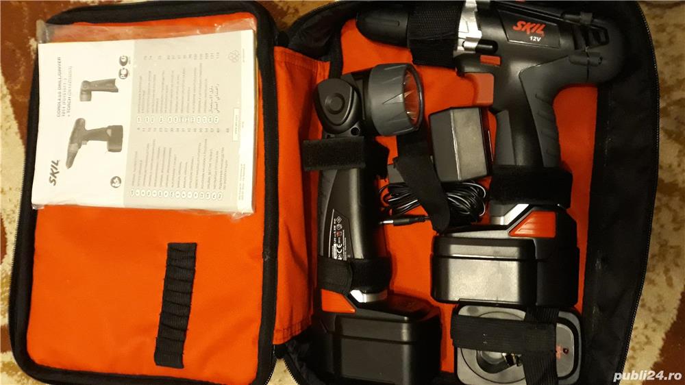 Masina de găurit înșurubat SKIL + Lanterna, 2 acumulatori, NOI.