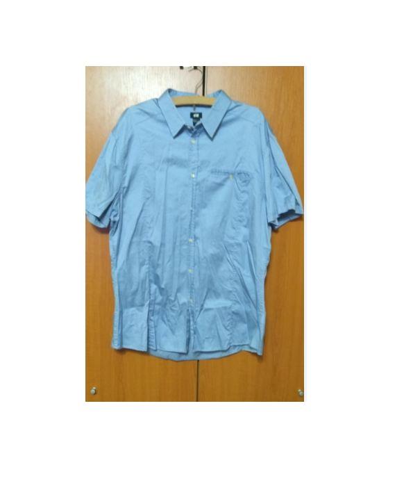 Camasa barbateasca H&M blue cu maneca scurta , buzunar, M-L