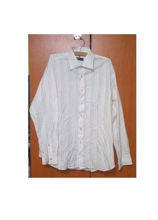 Camasa Bigotti Exclusive UK, alba cu dungi fine rosii-albastre