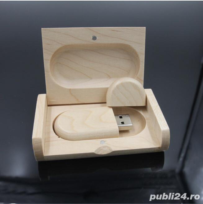 USB Stick memorie + cutie lemn (8/16/32/64 GB Memory) marturie +CADOU!