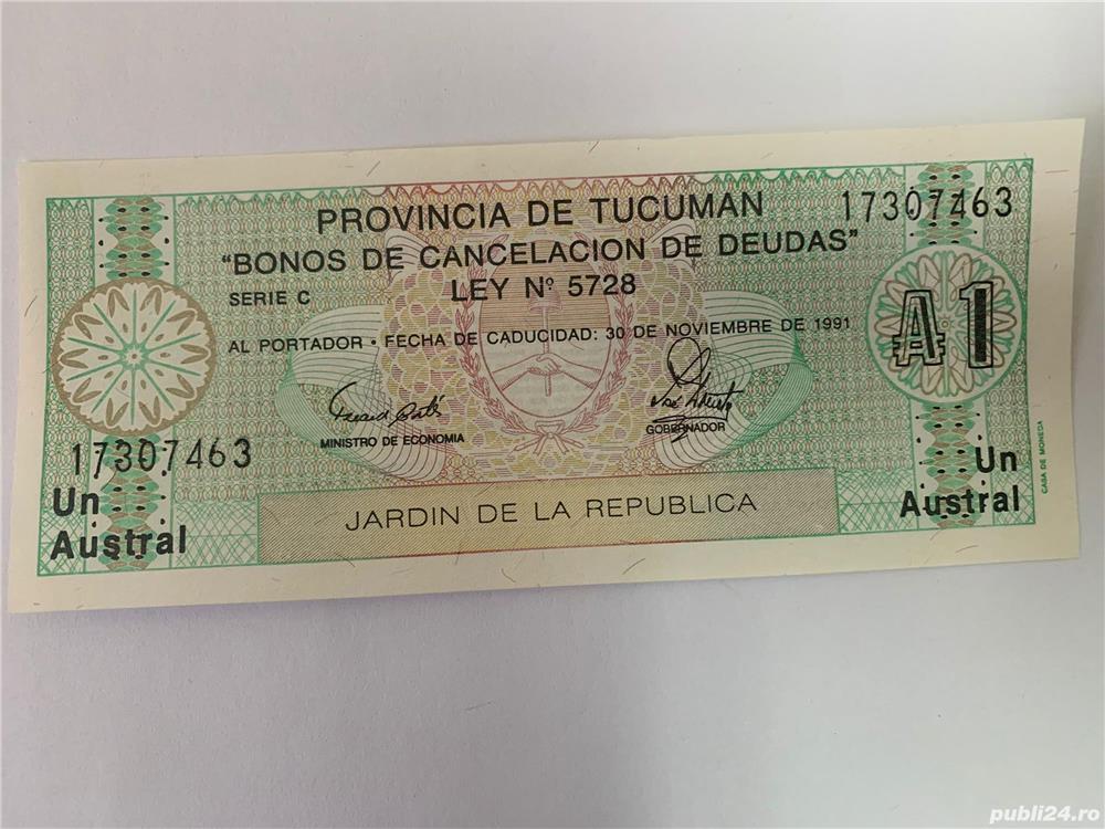 Bancnota - 1 AUSTRAL - 1991 - Argentina, Tucuman  P-S2711b.1