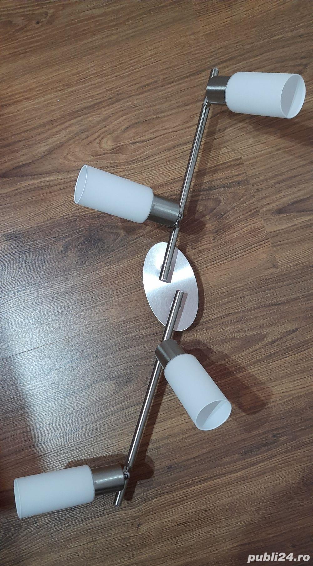 Plafoniera cu 4 becuri,4x E14, 4x 5.5 W, IP20,Otel Crom, Sticla, Nou!