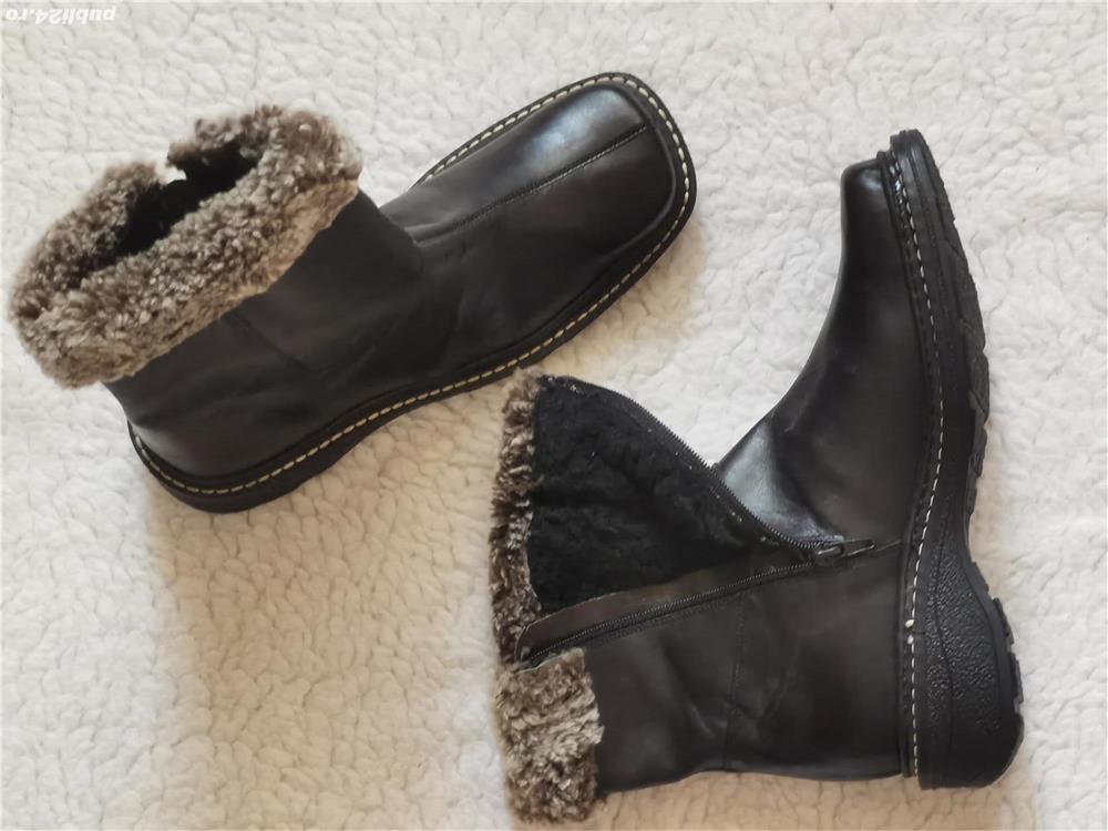 Ghete joase negre dama piele naturala blana naturala maro cizme bocanci bocate ghetute femei fermoar
