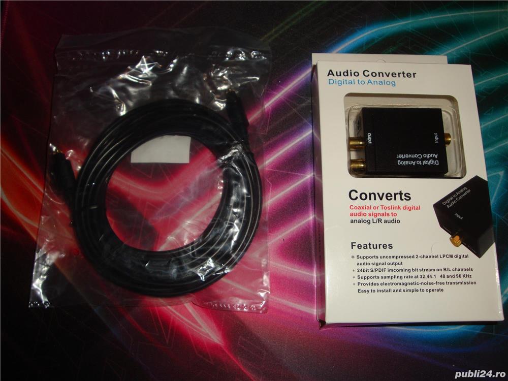 Adaptor audio digital DAC optic analogic RCA + cablu toslink optic 5m