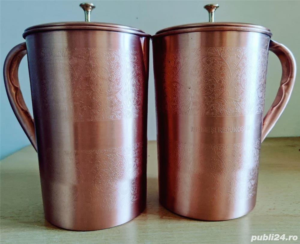 Carafa cupru 2L - cu capac din cupru - Logo "Iubire si Recunostinta"