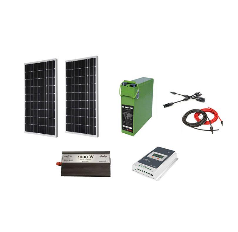 Kit Fotovoltaic Rulota/Cabana 360 W Pe 12 V Cu Invertor 2000 W (2 Panouri 180W)