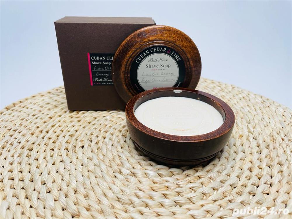 BATH HOUSE sapun natural deosebit ras/barbierit cutie lemn MADE IN UK