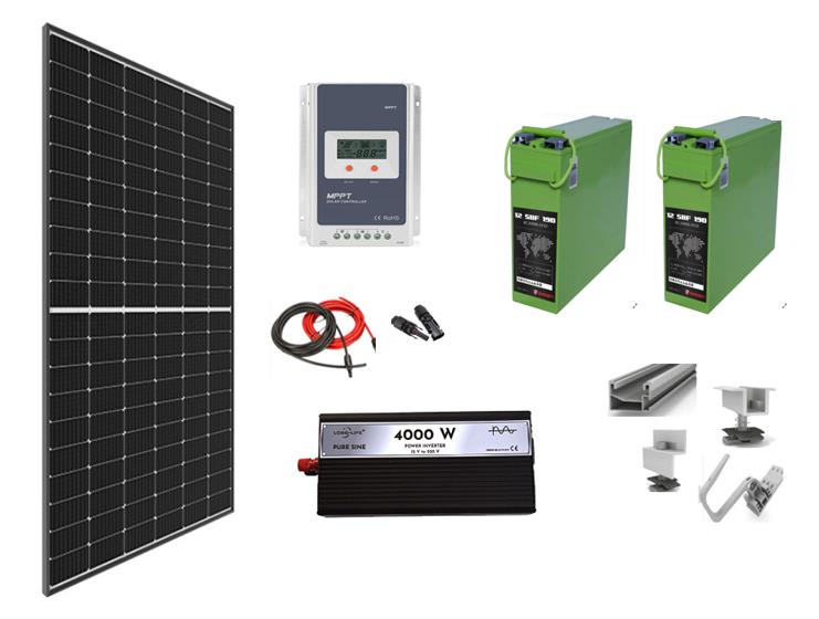 Sistem OFF-GRID complet 740W pe 24V cu baterii si invertor SINUS PUR 4000W 24V, panou solar
