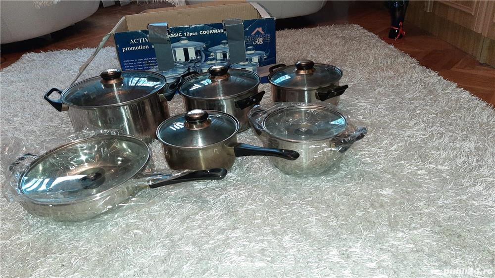 set oale inox fund dublu cu capac sticla termrezistenta si storcator de fructe