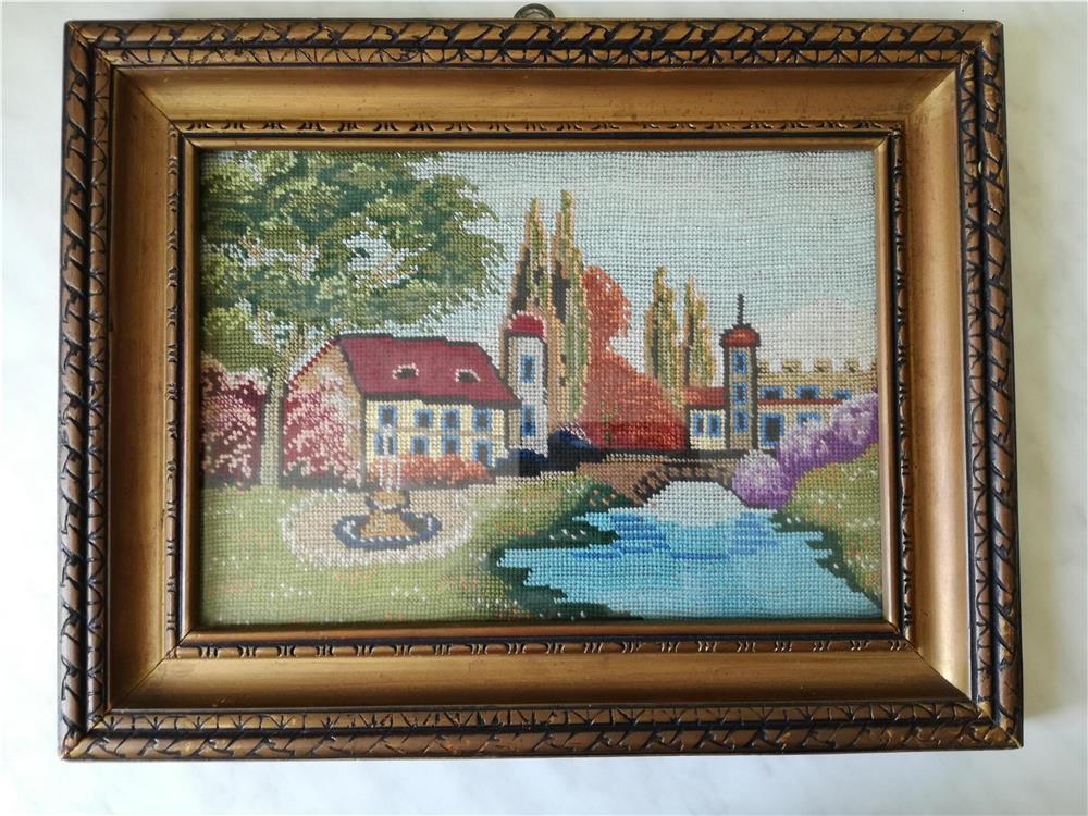 tablou goblen cu rama foarte frumoasa  facut in 1920