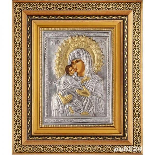 Icoana Argintata - Maica Domnului - Dulcea Sarutare Relief 3 D 