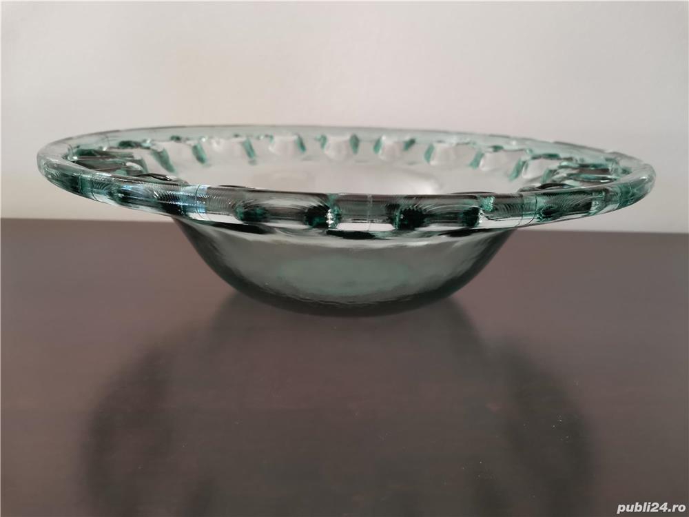 Centru de masă fructiera sticlă handmade decupata Couronne Spania 