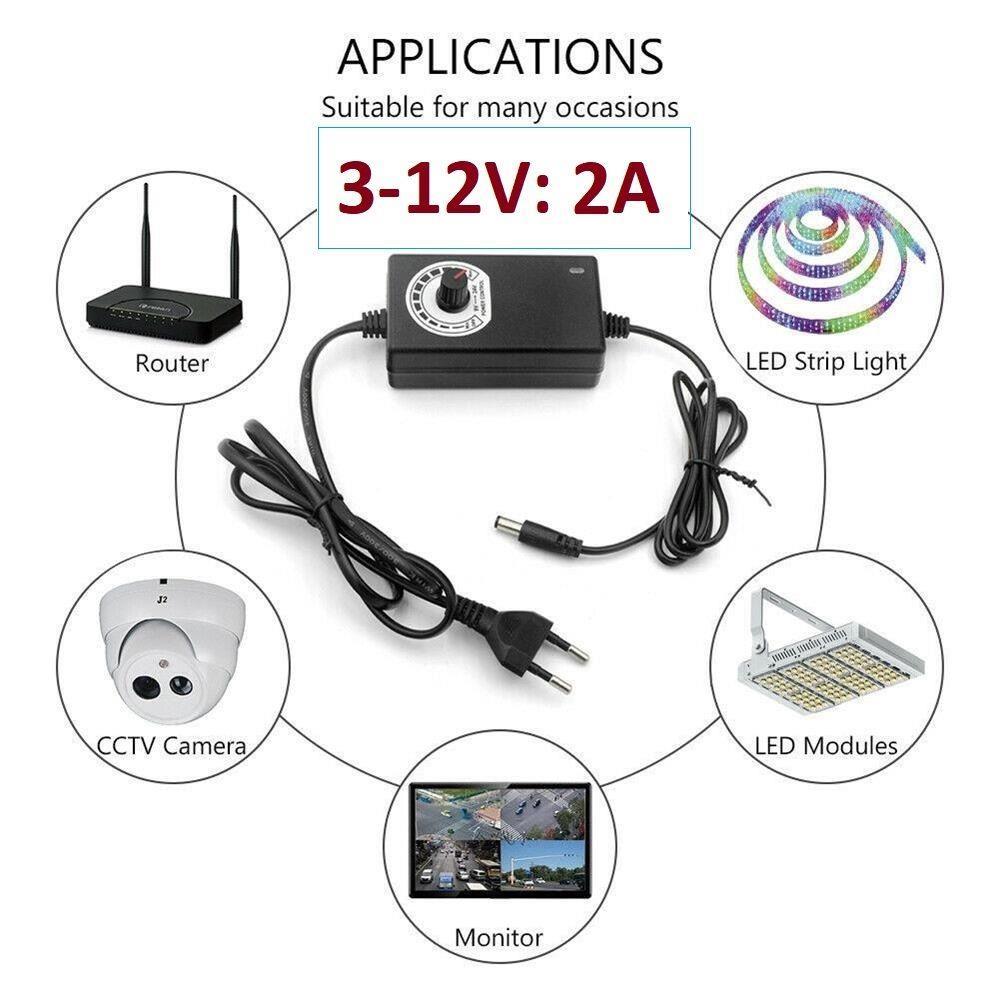 Charger 2A, reglabil de la 3V la 12V conector 5.5mm x2.1mm Alimentator, Arduino, router, camera