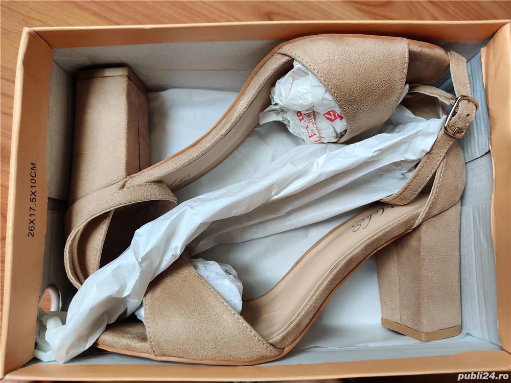 Sandale dama elegante, bej nude, cu toc, marimea 39