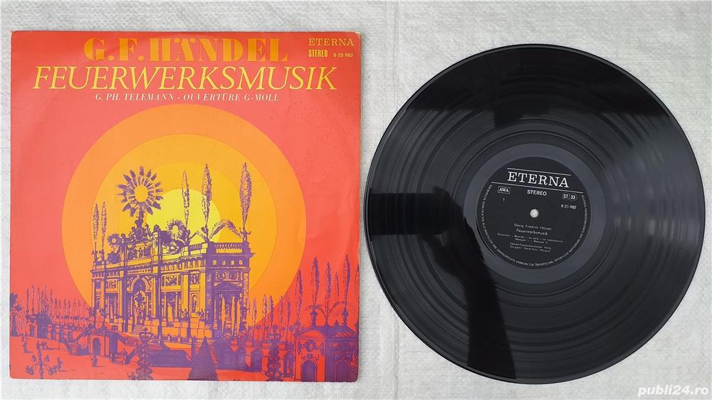 vinil disc muzica clasica, foc de artificii Handel, Telemann - Eterna Germania