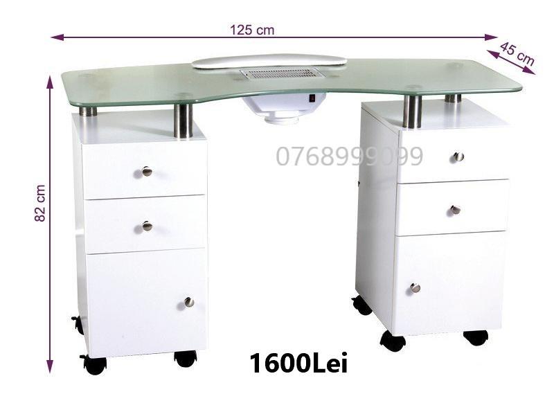 Masa birou manichiura 2MODELE sticla cu aspirator ALB