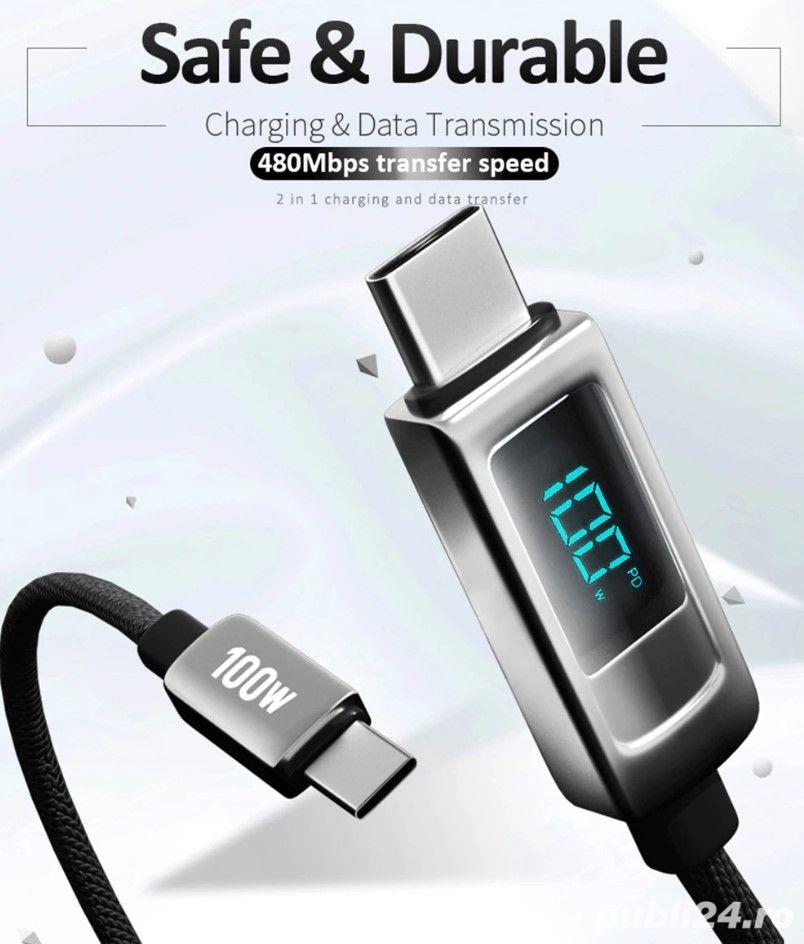 Cablu USB 100W cu max 5A, fast charging USB Tip - C la Tip - C