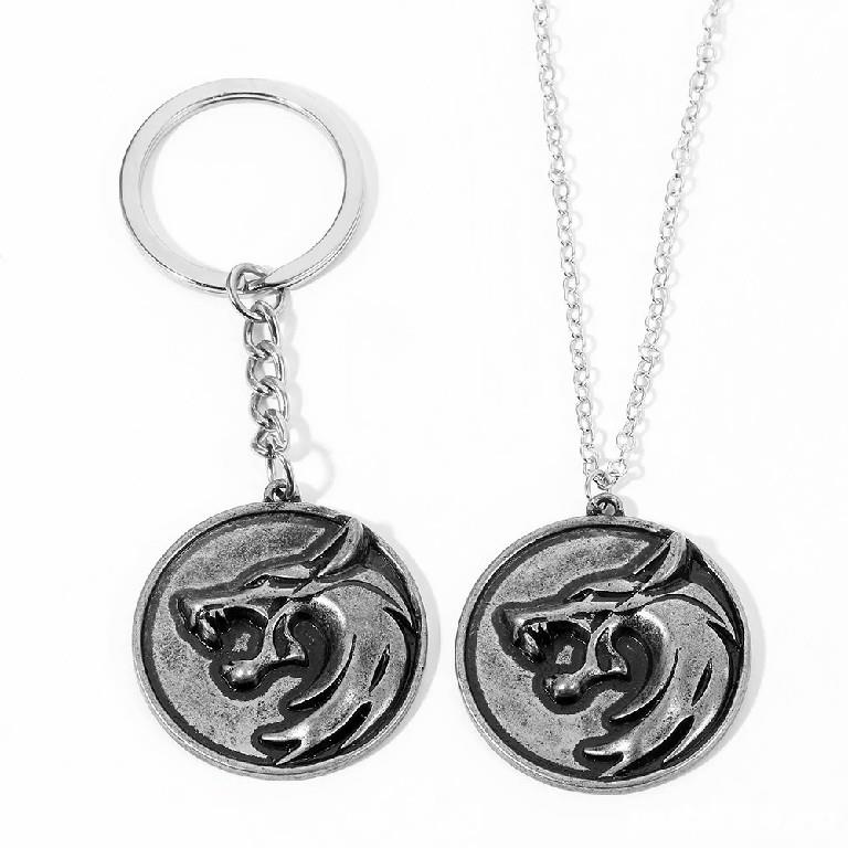 SET lant pandantiv medalion breloc serialul the Witcher cap de lup